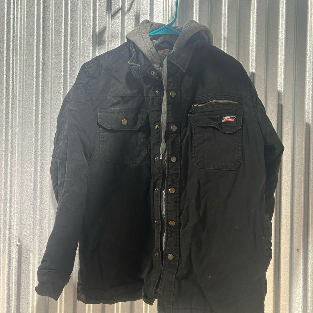 Dickies Jacket Mens medium  Hoodie Full Zip Canvas Black Workwear Quilted Lined